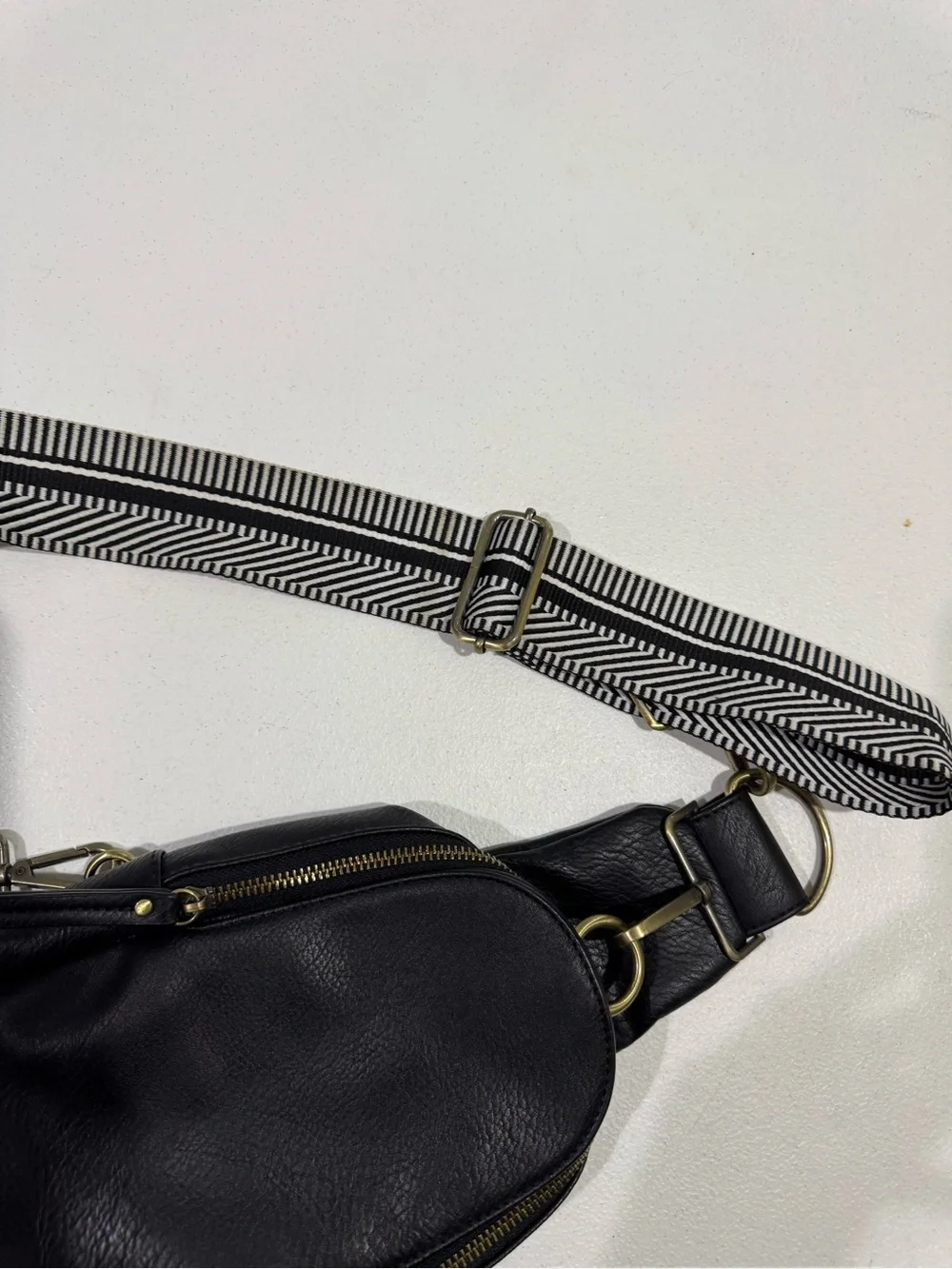 Urban Originals Black Sling Crossbody with Chevron Strap